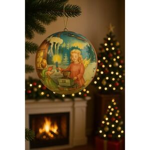 Vintage 1950s German Paper-Mâché Angel Tree Ball Candy Container Christmas